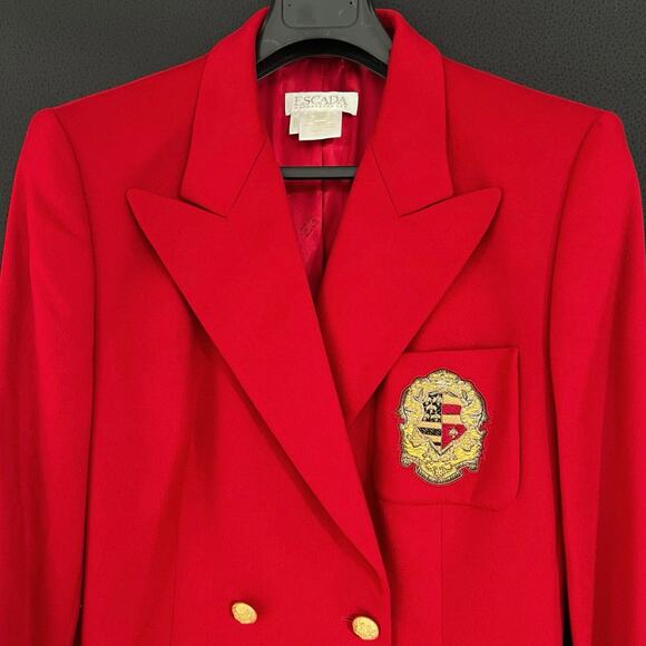 Escada Margarita Ley women’s double breasted crest cashmere blazer jacket - Picture 12 of 16